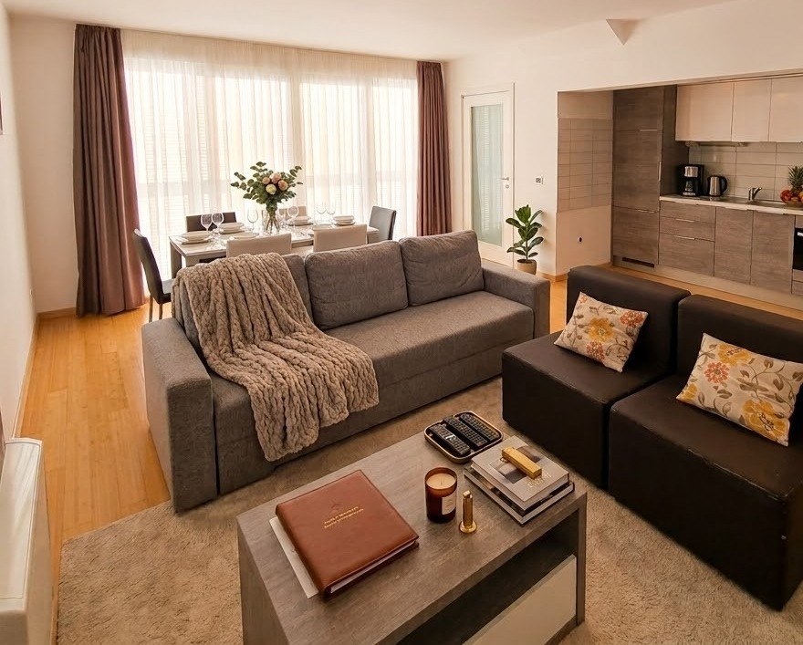Obývací pokoj apartmánu SunnySide Resort v Petrčane na Punta Skala